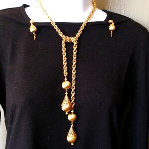 MONET 1960's Vintage Bolerno Lariat Rope/Filigree & Three Matching Earrings